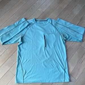 Patagonia Shirt Mens Small Teal Long Sleeve Capilene Zip Pocket Performance